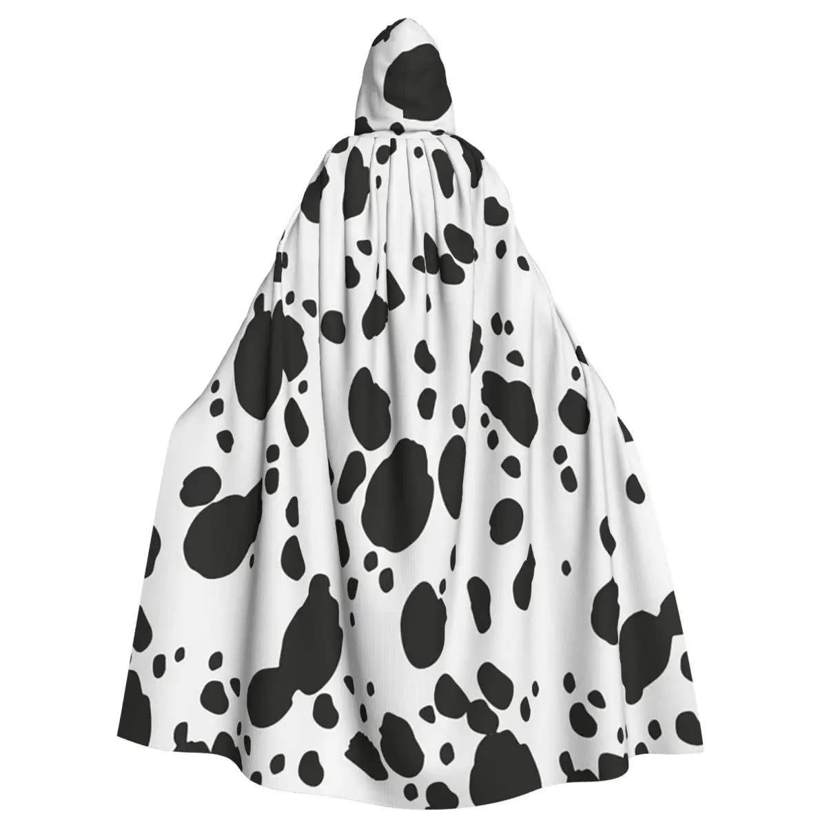 Black And Amp White Animal Print Dalmatian Dog Print Long Hooded  Witch Costume Cosplay Cape HalloweenCoat Adult Unisex