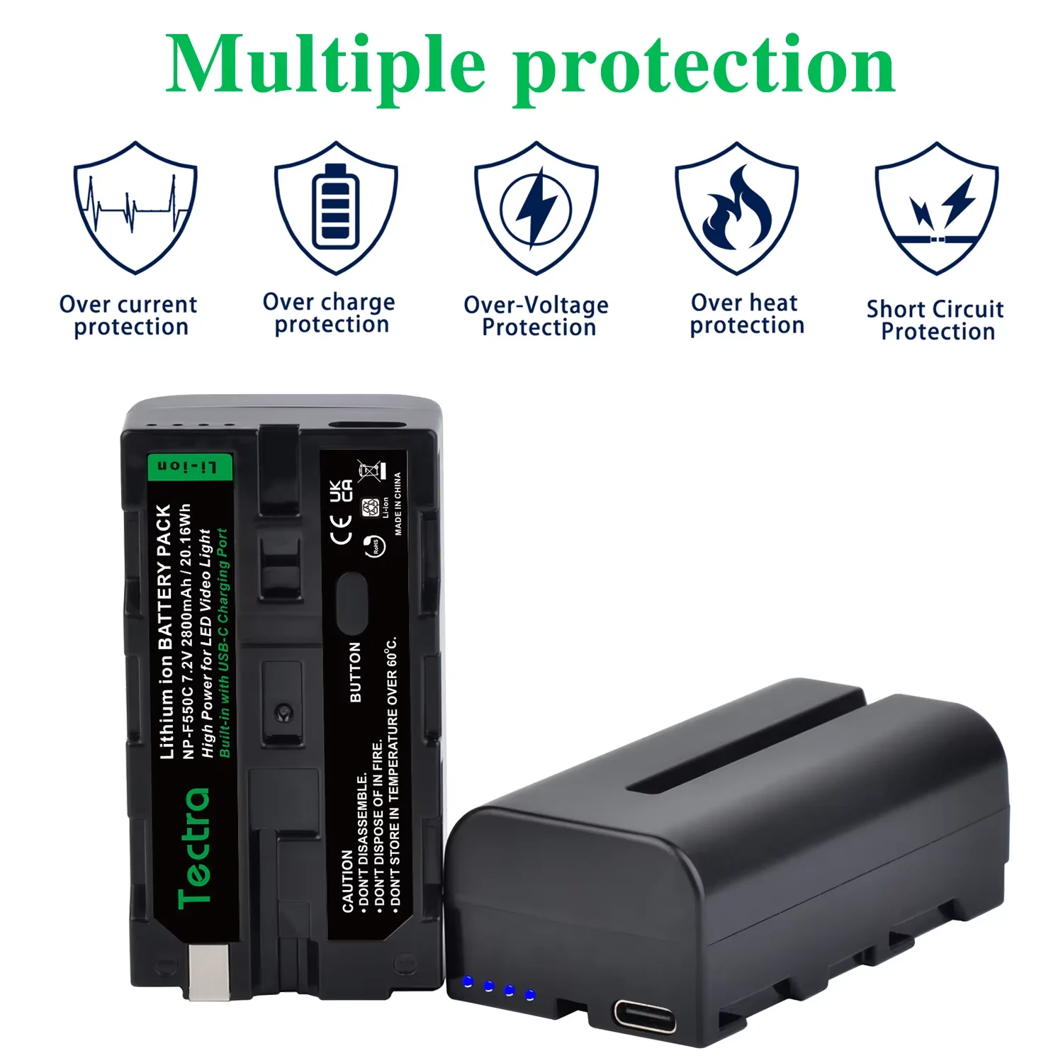 NP-F550 Li-ion Battery NP-F Series Battery with Type-C Charging Port for Godox YONGNUO Neewer LED Video Lights&Video Monitors