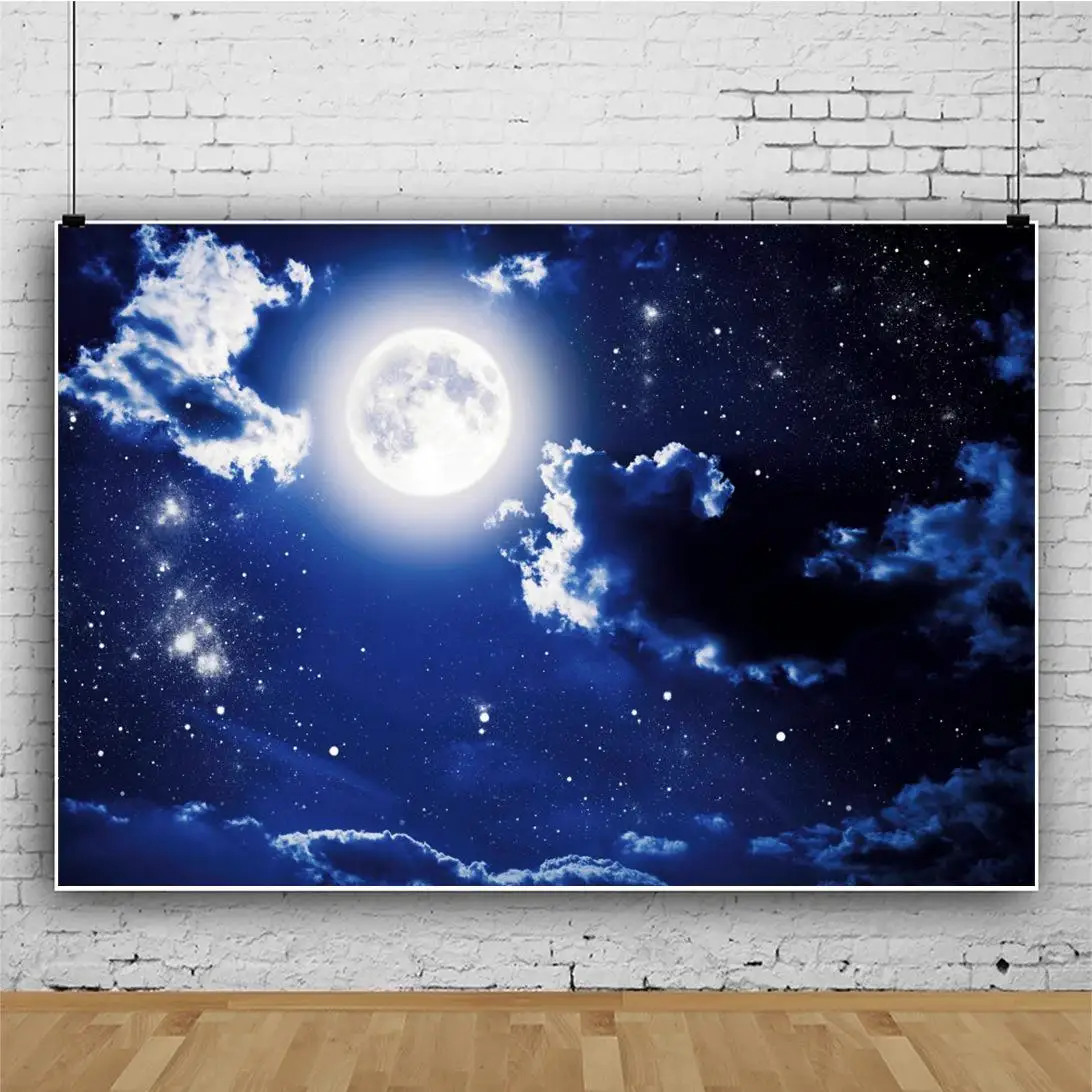 Night Starry Sky Moon Children Backdrops Photography Moonlit Evening  Birthday Party Photo Background for Shooting Decor