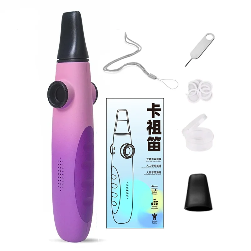 Professional Kazoo Double Holes Wind Instrument with 10 Flute Membranes and Lanyard Portable Musical Instrument