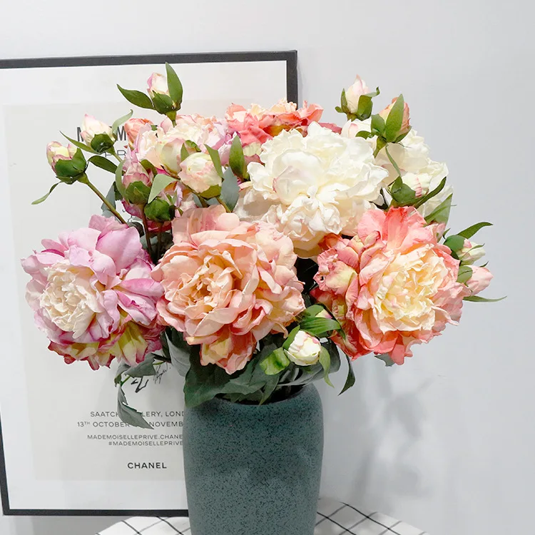 Simulated flowers, peony flowers, wedding decorations, peony artificial flowers, American retro focal edge flower arrangement