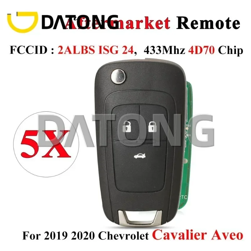 CHANKey 5pcs Car  Remote 433MHz ID70 For Chevrolet Aveo Cavalier 2019 2020 2ALBS1SG24 Flip Auto  Full Control Replace