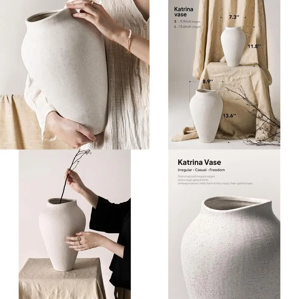 

Большая белая керамическая напольная ваза высотой 13,6 дюйма для центральных элементов, минималистичный декор в деревенском стиле, гостиная, элегантный домашний акцент