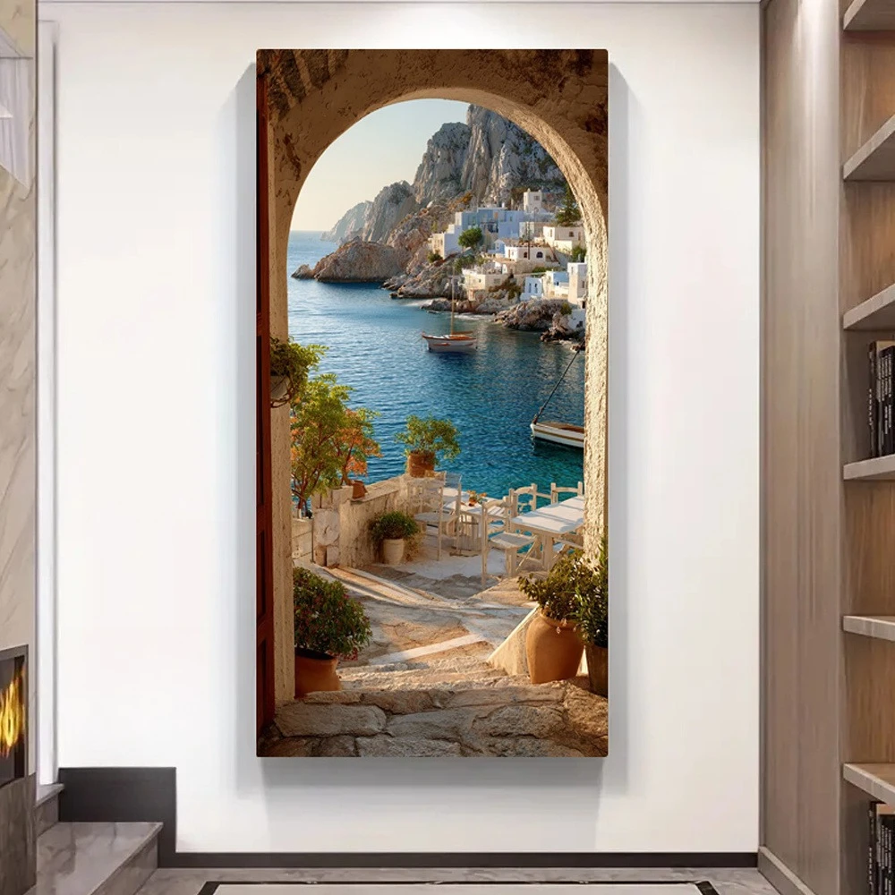 

2D Flat Modern Seaside Cushions Canvas Wall Art Unframed Mediterranean Oasis Nautical Vibes Art Prints for Living Room Decortion