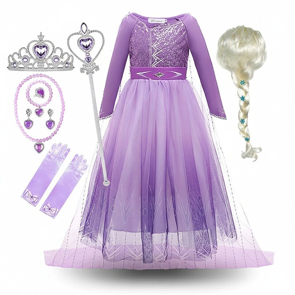 2026 Prinzessinnen-Mädchenkleid Schneekönigin Halloween Cosplay Elsa Party Lila Kostüm Rollenspiel-Kleidung Kinder-Outfit Kleid