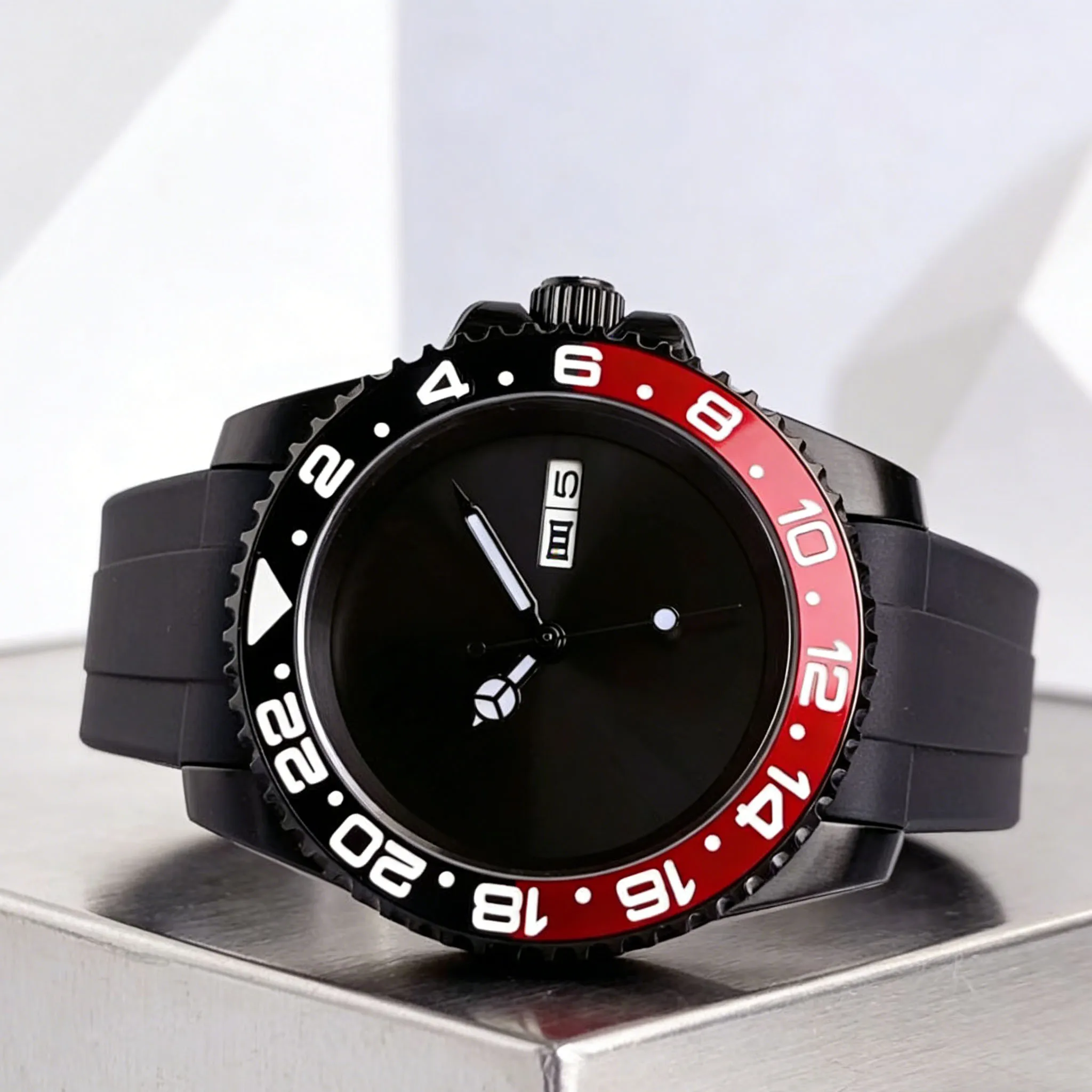 

Ретро полный черный циферблат Tandorio 40 мм день дата сапфировое стекло 20ATM дайвер GMT безель Япония NH36 автоматический механизм мужские часы резиновые