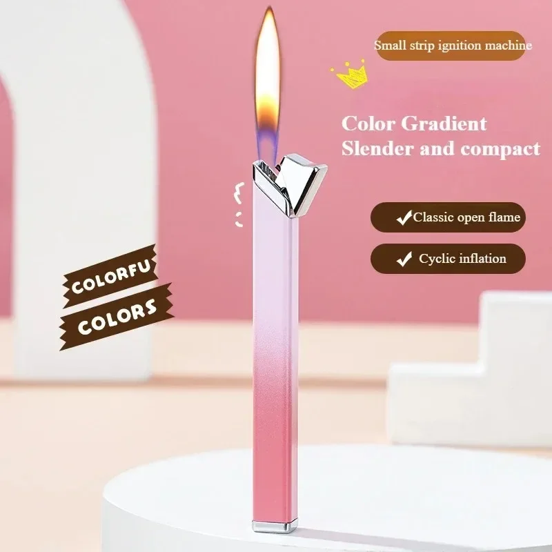 

Kawaii Girl's Lighter Gradient Color Long Flame Lighter, Metal Butane Gas Lighter, Women's Pocket Bag Accessories Torch Lighter