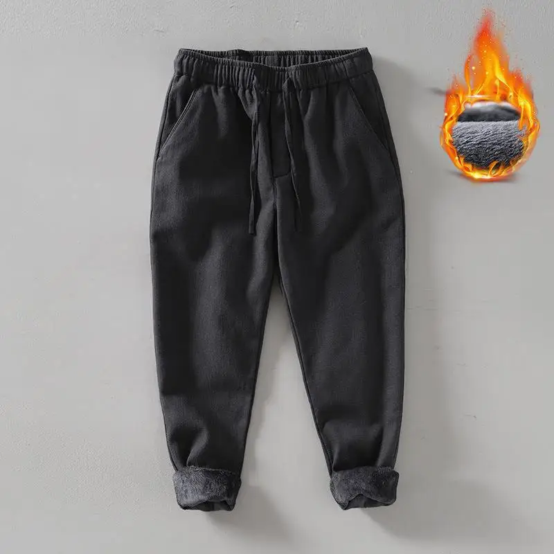 

Мужские утепленные брюки из конопляного хлопка с эластичным поясом, прямым кроем, на флисовой подкладке, повседневные, свободного кроя, с манжетами, длинные, из хлопка и льна