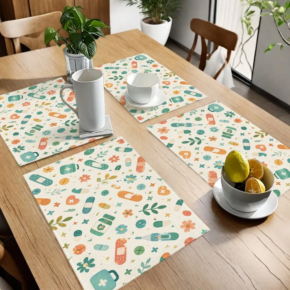 Multipurpose Medical-Themed Cartoon-Style Square Placemats for Hospital-Themed Parties Daily Dining