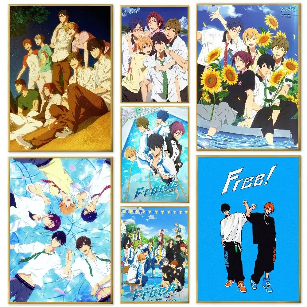 F-Free E-Eternal S-Summer Anime Poster Art Sticky Wall Waterproof Home Living Room Bedroom Bar Aesthetic Decoration