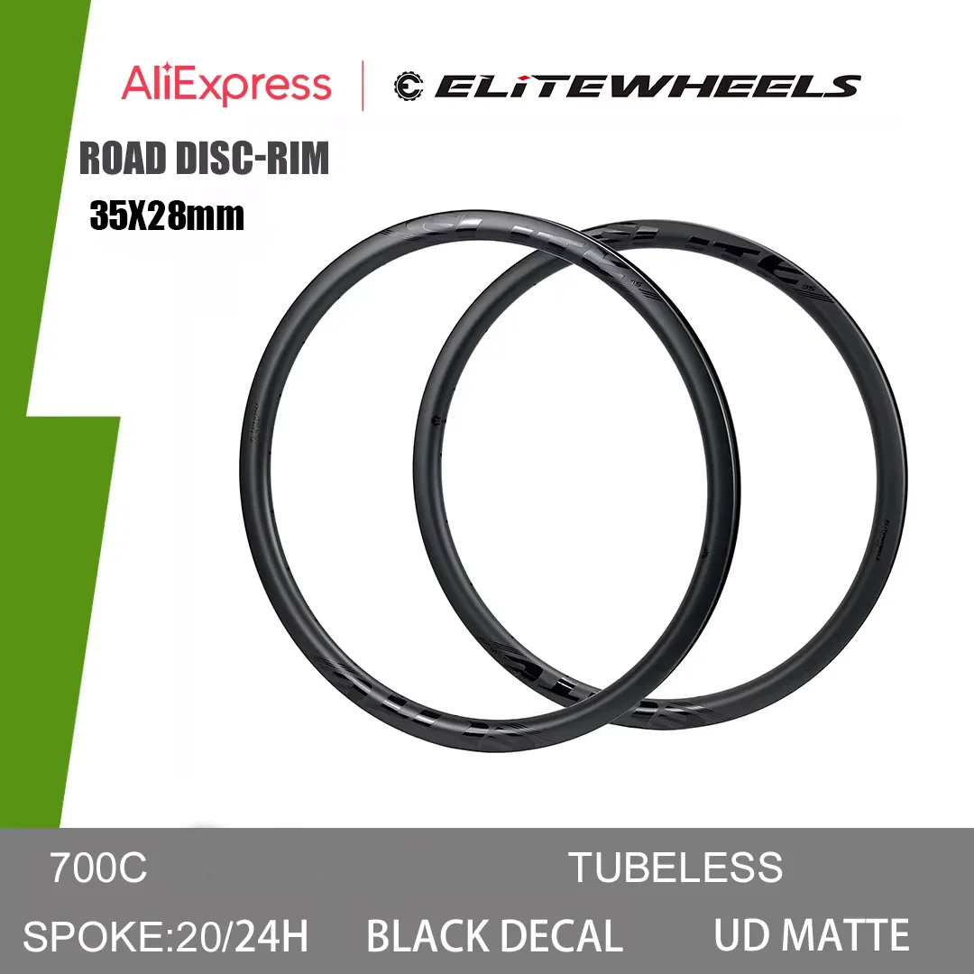 ELITEWHEELS 700c Carbon Road Disc Bicycle Rims Bike Rim 35mm Depth Disc Brake 20H 24H Tubeless