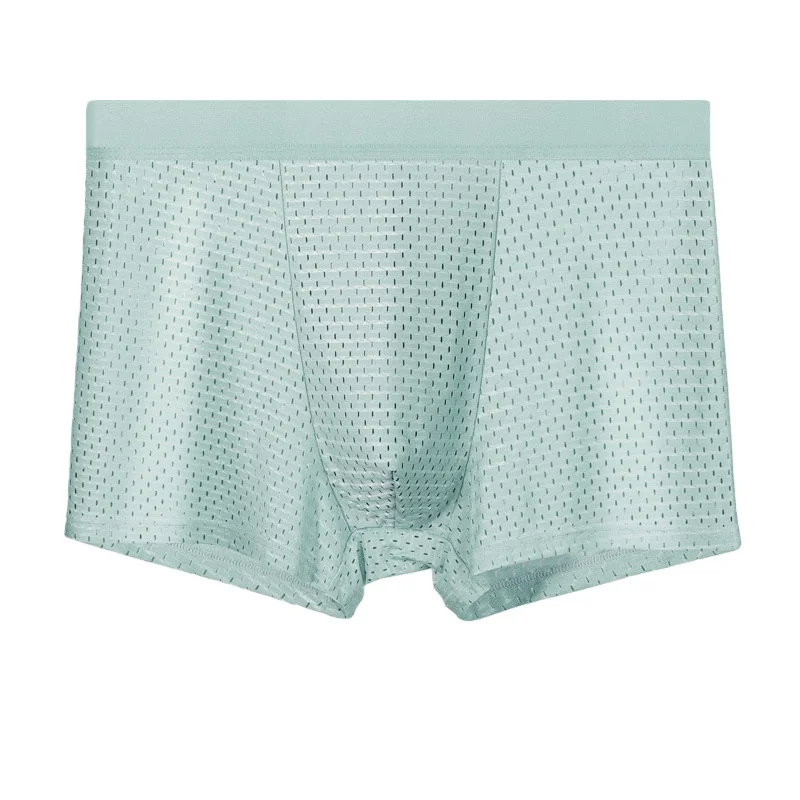 الملابس الداخلية للرجال الحرير الجليد شبكة جوفاء سراويل بوكسر المتضخم سراويل منتصف الخصر تنفس السروال رجل الملاكمين المضادة للبكتيريا