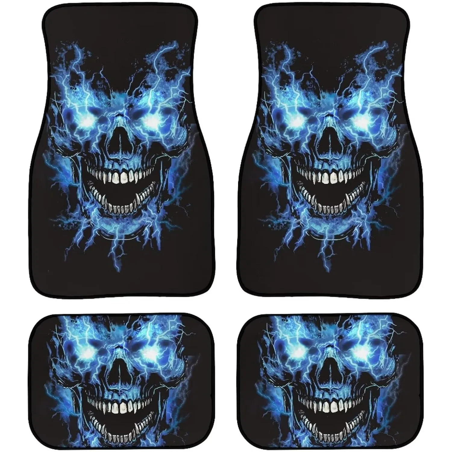

Blue Skull Auto Floor Mat Protector Skull Car Floor Mats 4pcs Non Slip Rubber Car Mats Full Set Washable Skulls Automotive Acce