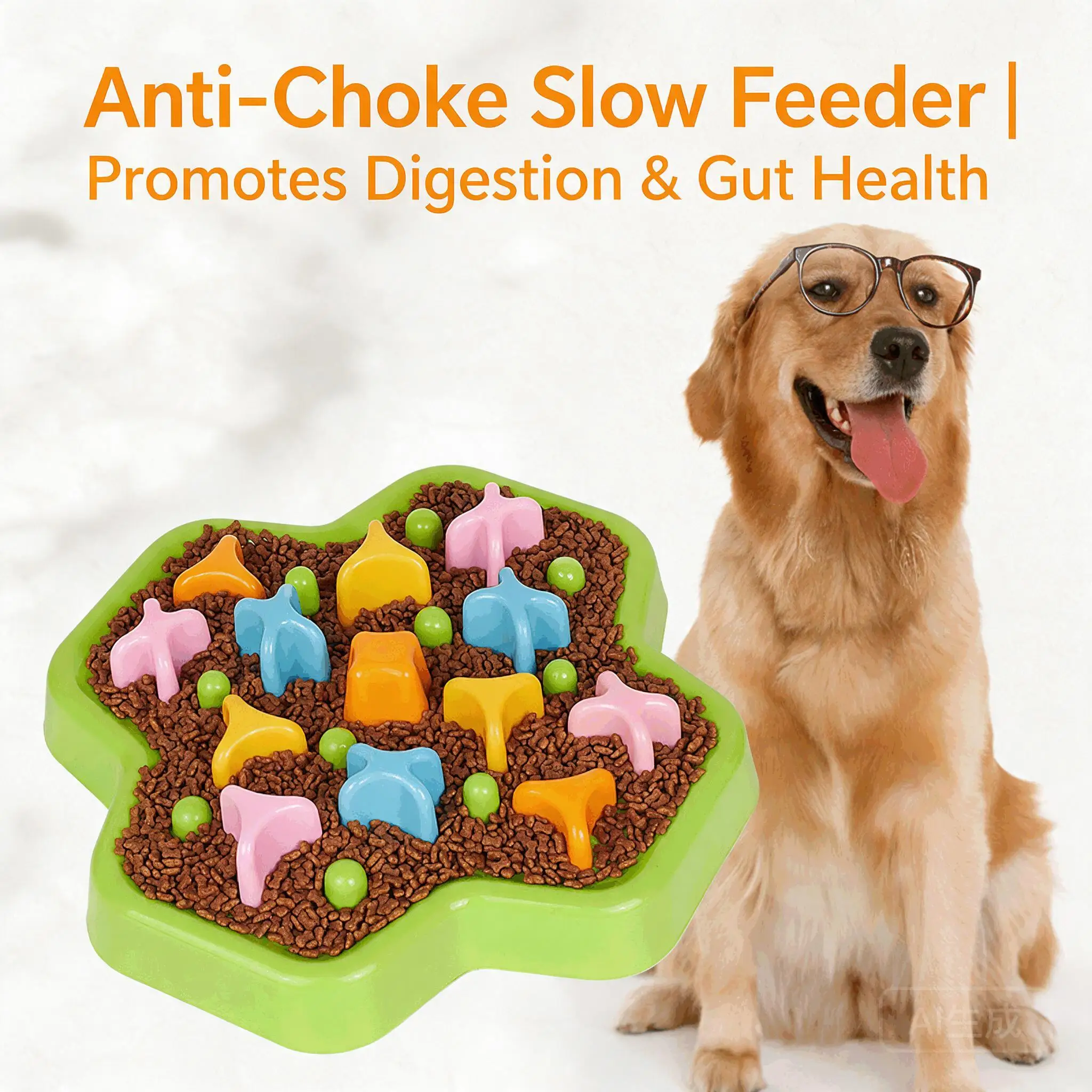Interactive Slow Feeder Dog Bowl Anti Choking Bloat Stop Pet Food Dish For Iq Training Safe Eating Suit For All Dog Breeds Green