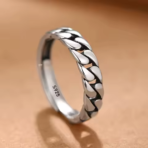 925 Sterling Silver Rings for Women Men Couple Minimalist Handmade Simple Retro Chain Ring Party Jewelry Gift Prevent Allergy