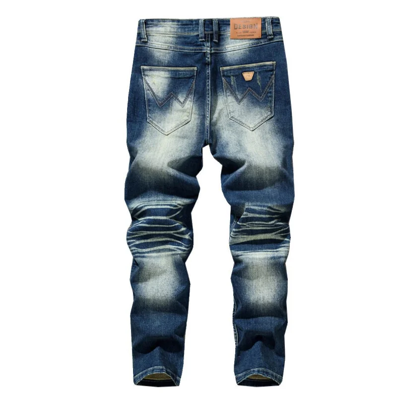 سراويل جينز زرقاء عصرية على الطراز الكوري للرجال، جينز ريترو وحنين، ثقيل الوزن بقصة ضيقة ومستقيم الساق