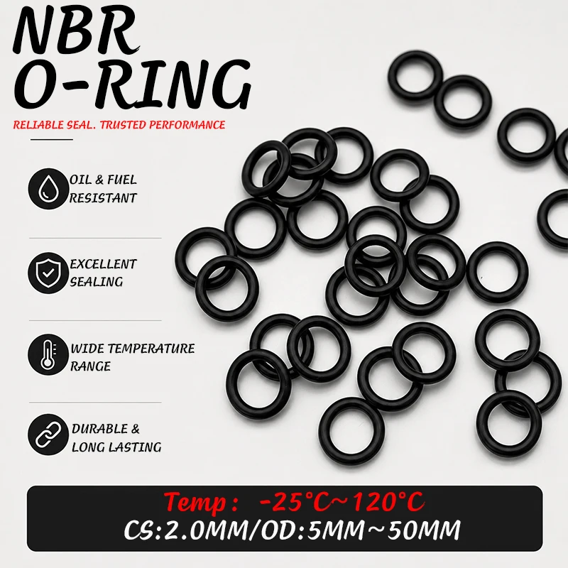 20 Pieces of Black Nitrile Rubber NBR O-Ring Kit CS 2mm Outer Diameter 5-50mm, Chemical Pipeline Leak Proof Special Ring