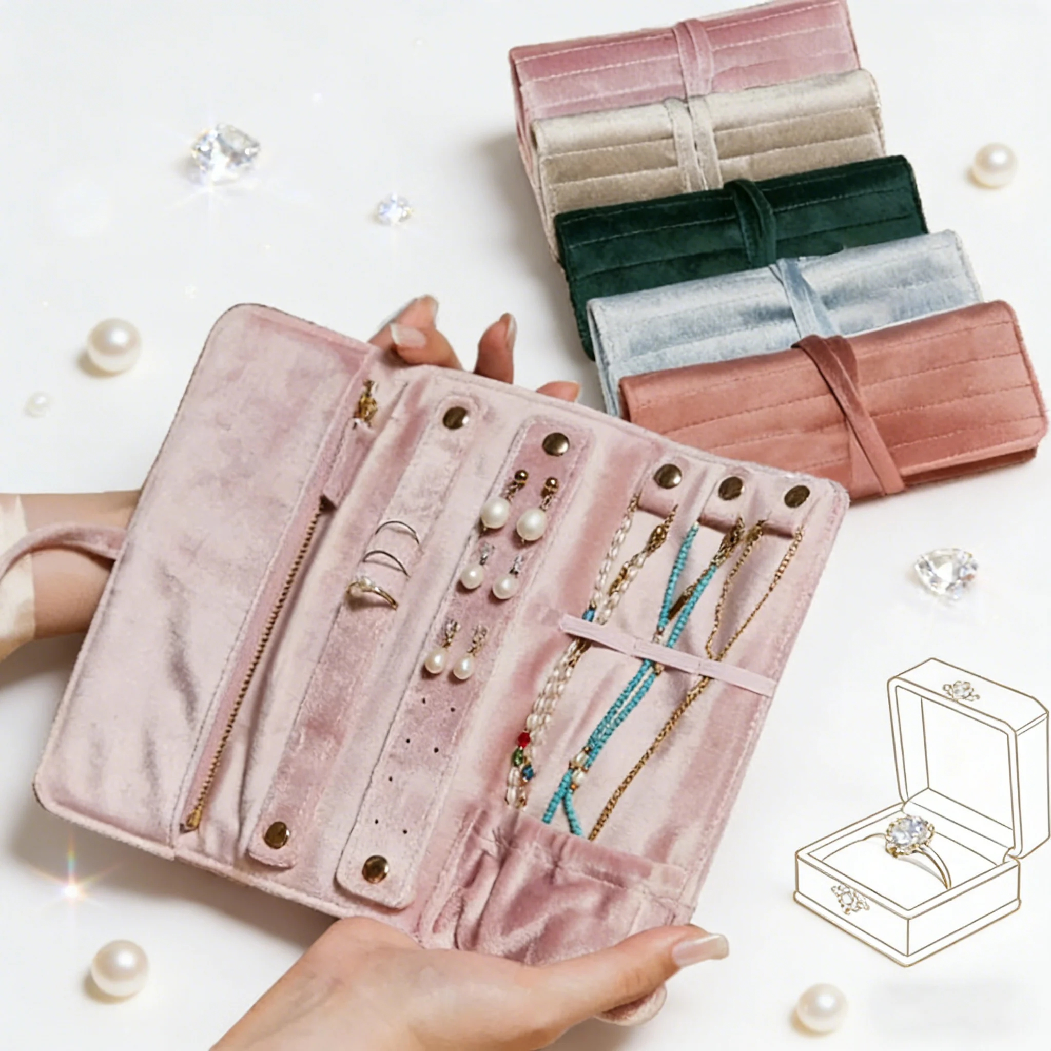 

Velvet Jewelry Storage Bag - Large Capacity Organizer for Rings Necklaces Earrings Pendants