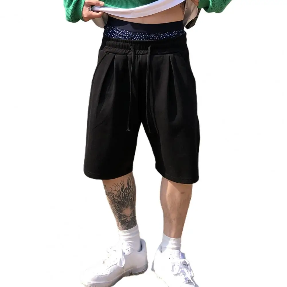 Plus Size Men Casual Shorts Wide Leg Elastic Waist Shorts Hip Hop Pockets Fitness Solid Color Sport Shorts Loose