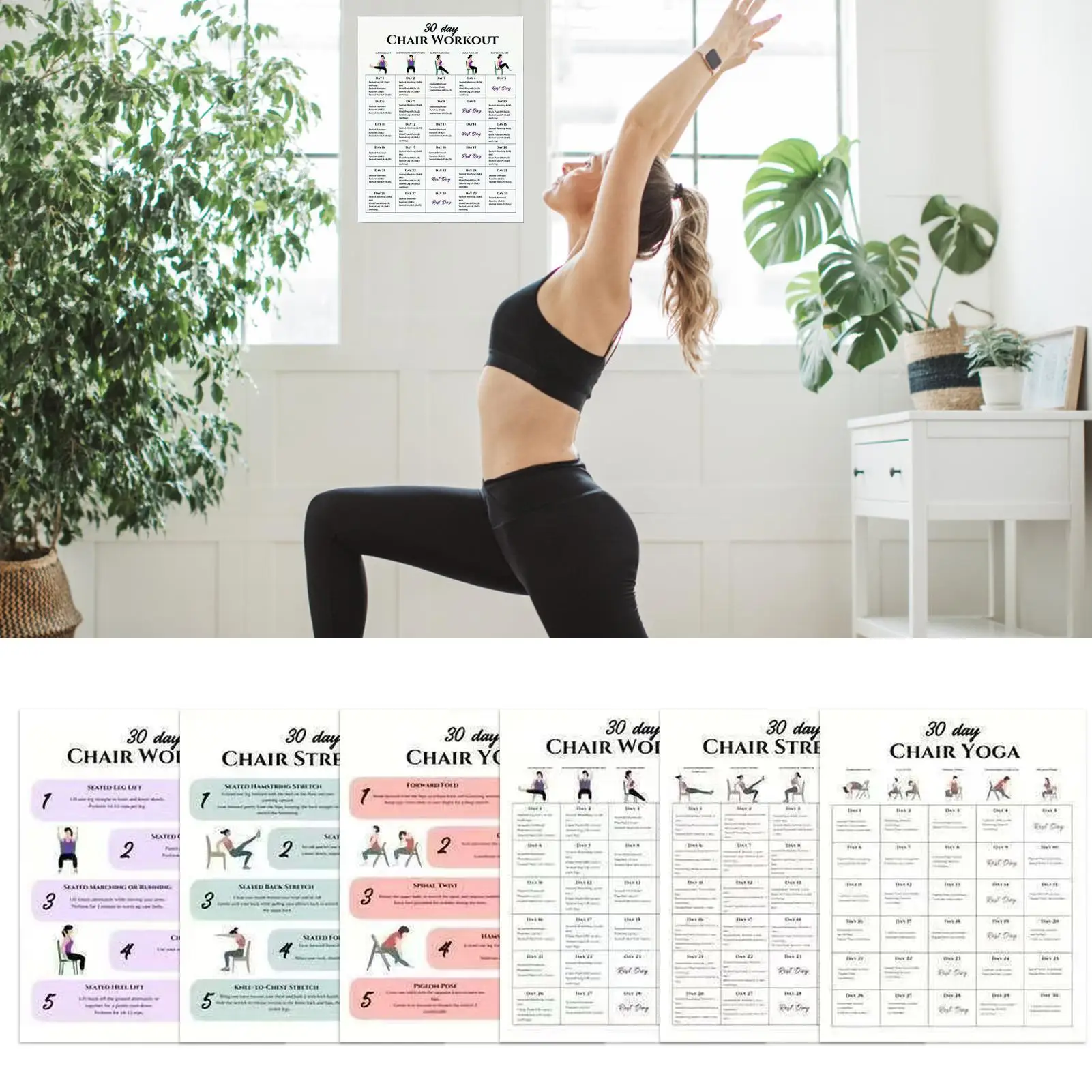 Chair Yoga Set with Book 6PCS Seated Exercise Kit for Beginners, Low-Impact 30-Day Fitness Plan for Home Office Travel Seniors