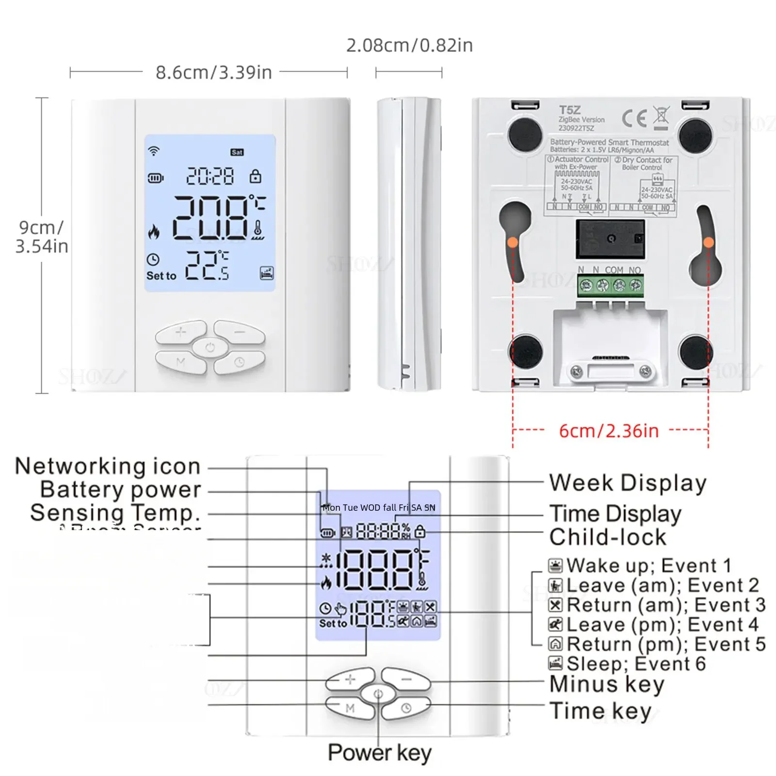 Tuya ZigBee Battery-Powered Smart Thermostat 2 Line for Water Gas Boiler Dry Contact Switch Actuator with Alexa Google home