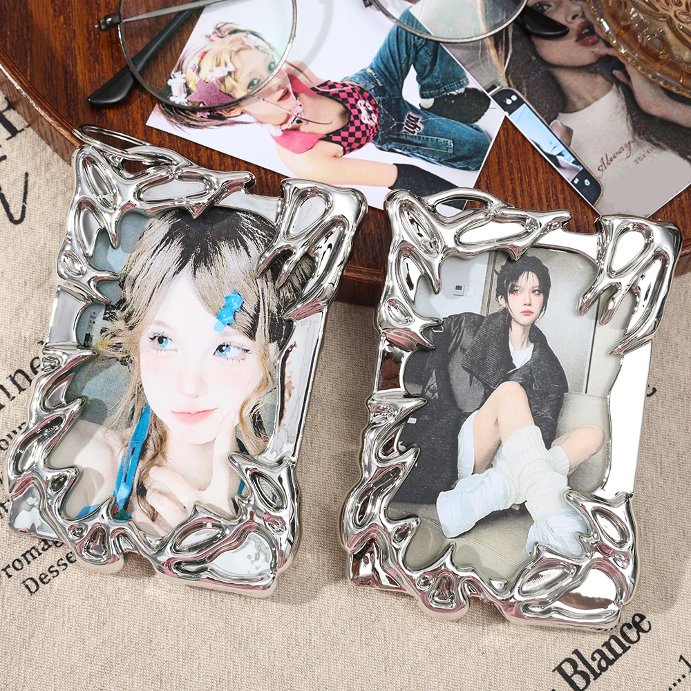 Creative Silver Electroplated Photocard Frame Protector For Idol Kpop Photo Cards Packaging Sleeve Metal Texture Cover