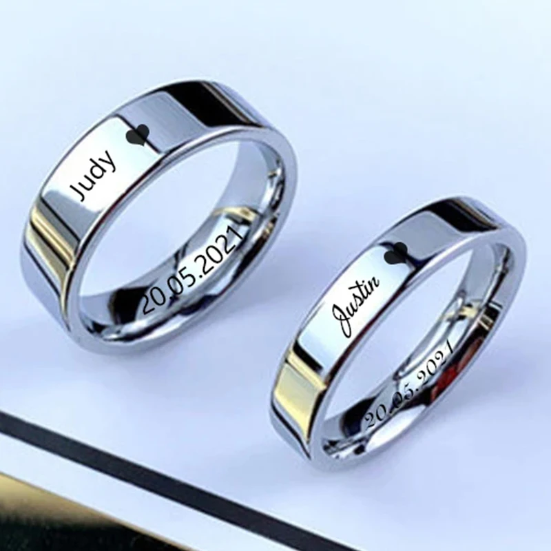 

6/8mm Smooth Customized Stainless Steel Silver Color Ring for Women Men Custom Engrave Name Logo Lover Couple Charm Jewelry Gift