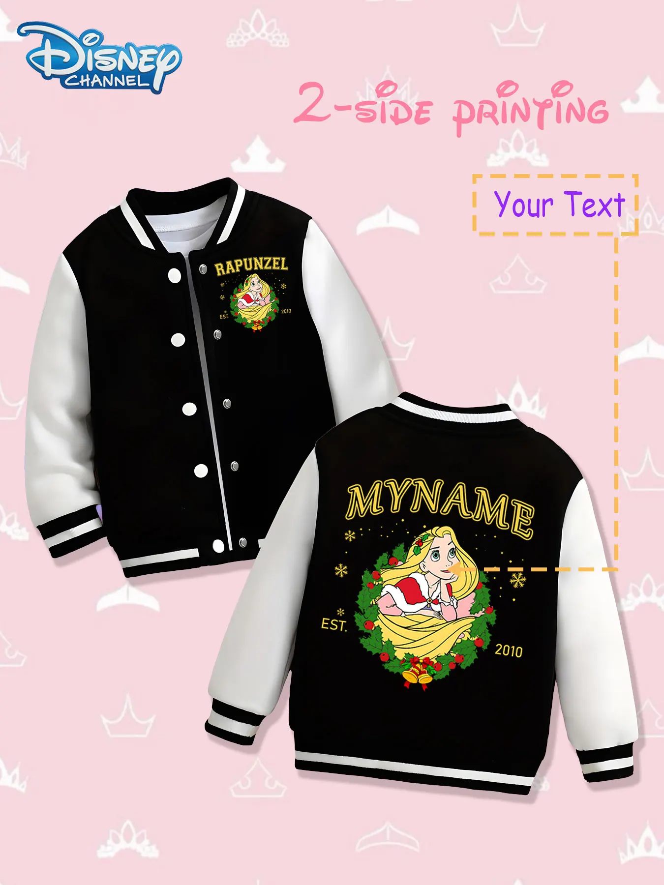 

MINISO Disney Rapunzel Girls Baseball Jacket - Exquisite double-sided prints, warm in autumn and winter with a fairytale feel, s