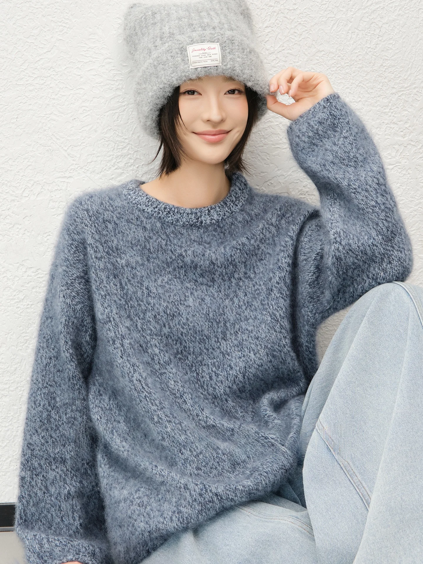 

Meiyang Blue Snow Fce Knitted Sweater Camere Floral round Ne Pullover Woolen Long Sve Casual Sle Women's Knitwear