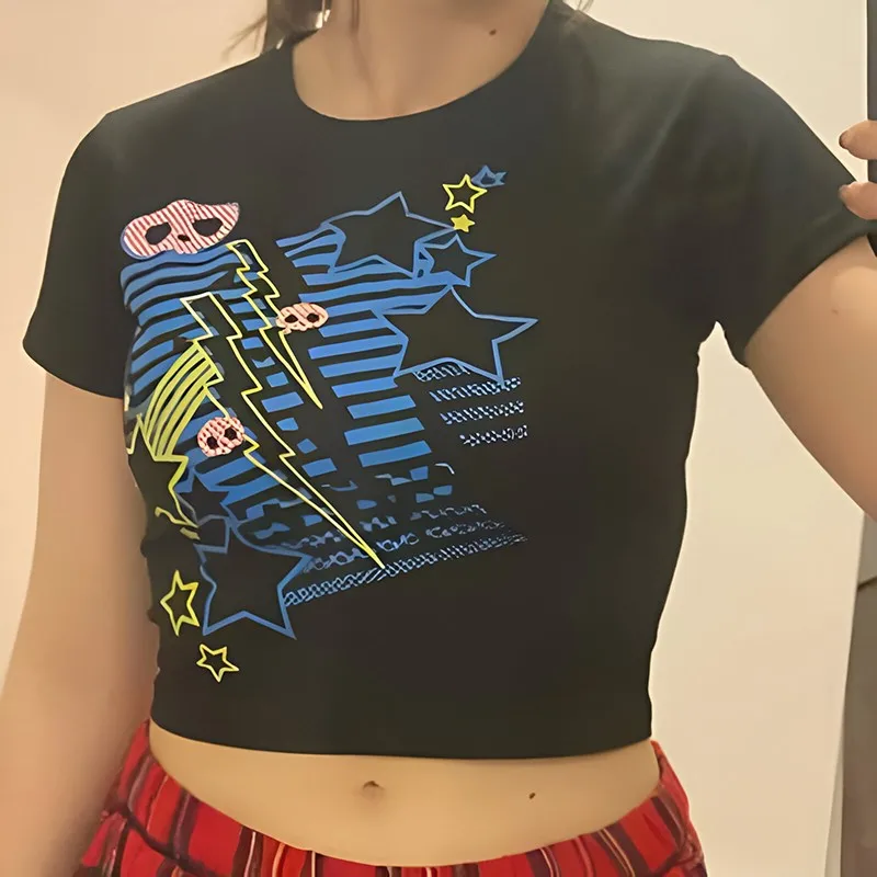 2024 y2k Kleidung Strömungen Frau Kleidung T-Shirt Harajuku Retro Mode Gothic Kurzarm Ernte sexy Tops Ästhetik Tops kurz