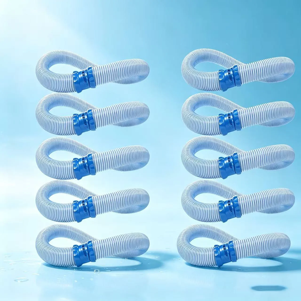 10pc Corrugated Pool Hoses – Replacement Circulation Hoses for Filter Pumps with Quick-Connect Fittings