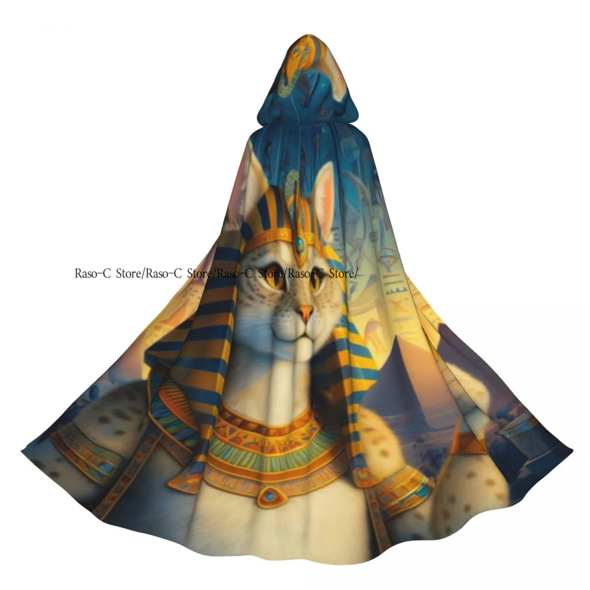 

Long Cape Cloak Egyptian Cat With Hieroglyphs Hooded Cloak Coat Autumn Hoodies
