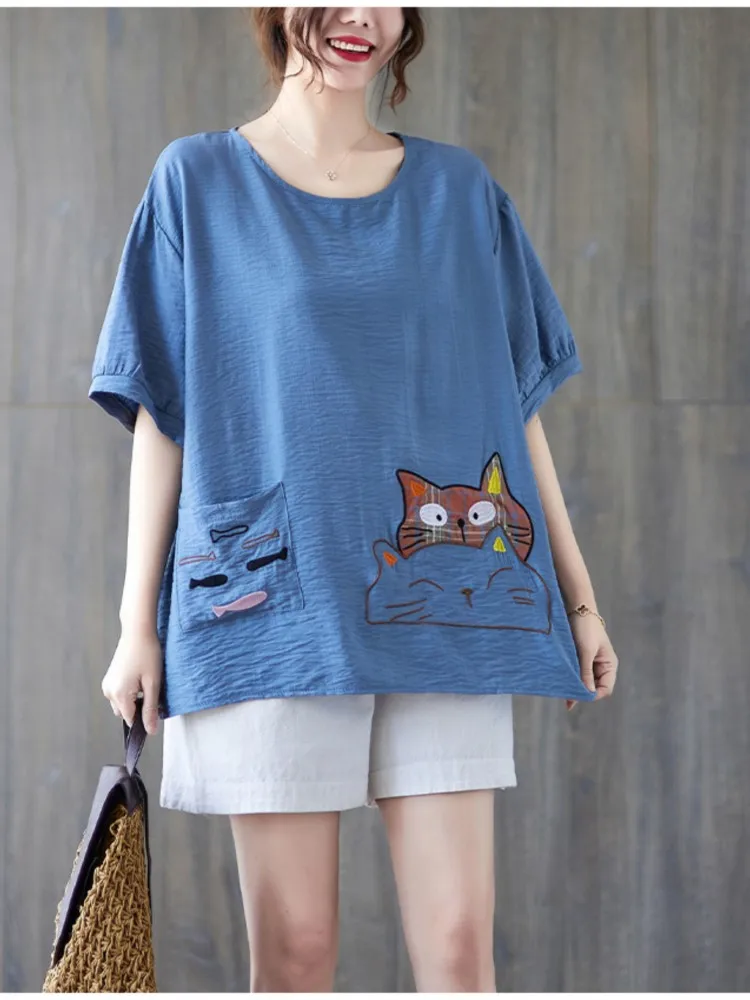 T-shirt estive oversize da donna Camicette da donna alla moda con stampa di cartoni animati T-shirt da donna a maniche corte larghe casual