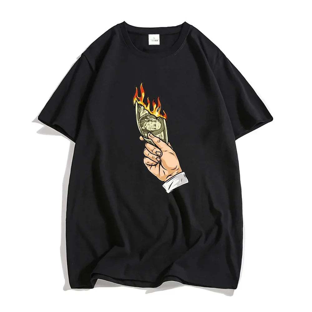 Dollar on Fire Graphic T Shirt 100% Cotton Summer Tees Prevalent Vintage Street T-shirts Male/female Casual Short Sleeve Tops