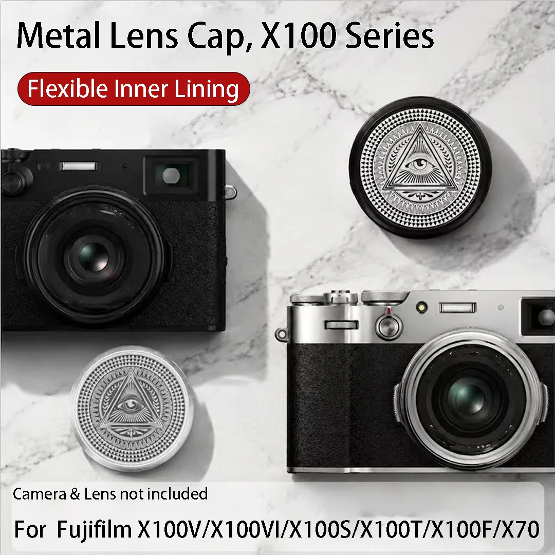 Retro Pattern Lens Cap for Fujifilm X100, CNC Metal Aluminum Alloy Cap, Anti-Scratch EVA Lining