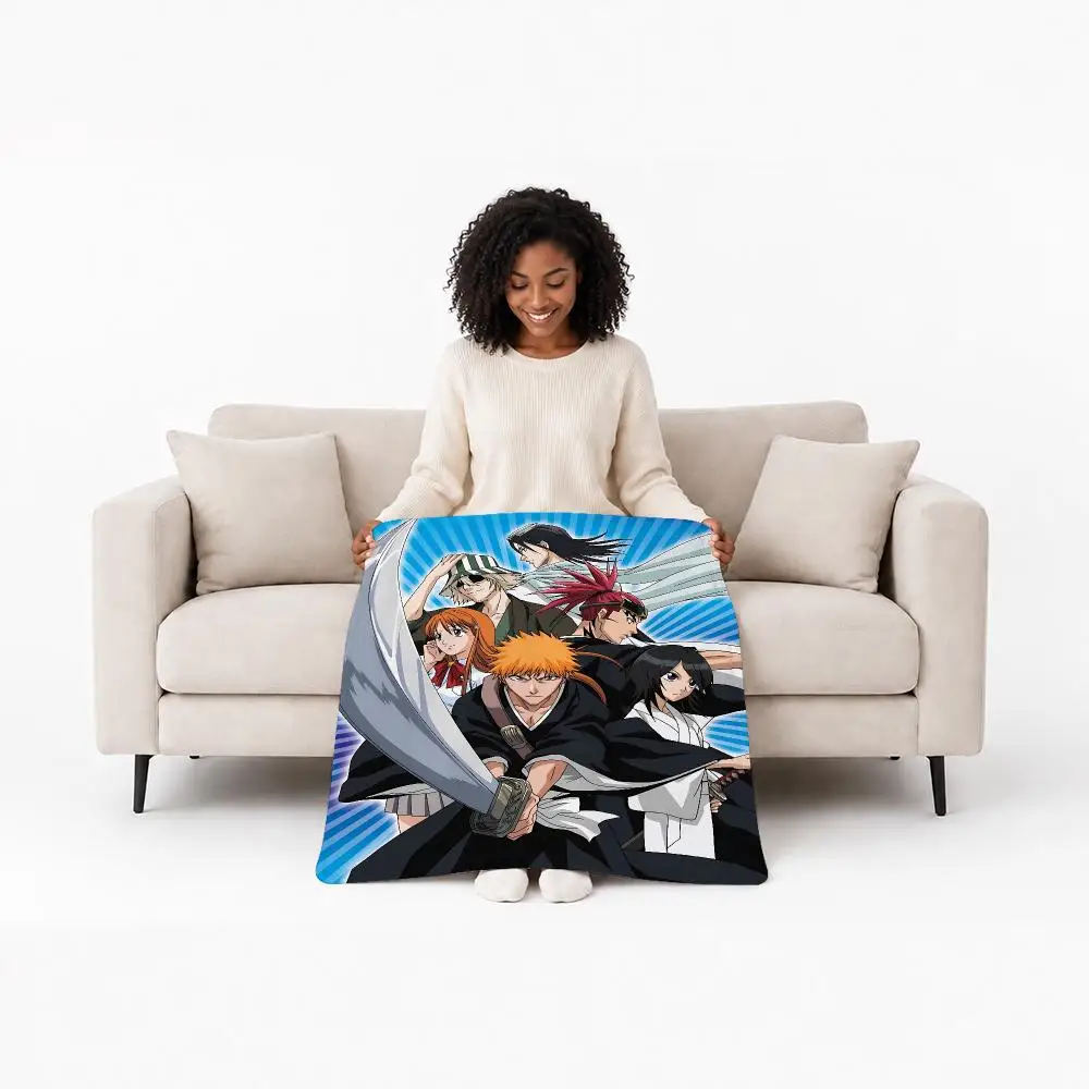 Iconic Anime Bleach Throw Custom Printed Flannel Fleece Blanket for Sofa Bed Office Travel & Camping