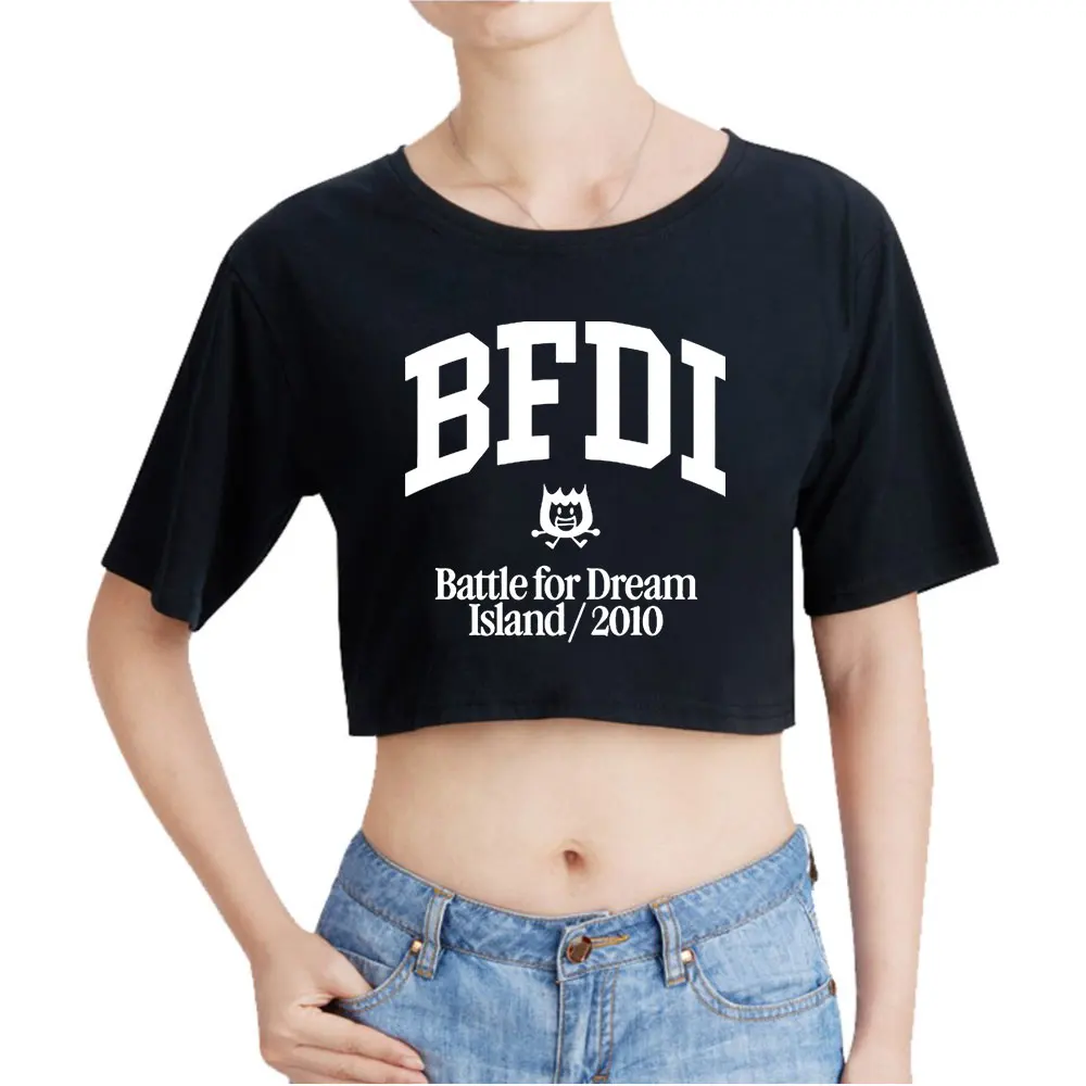 Jacknjellify BFDI Battle For Dream Island Vintage 90s Crop Top Exposed Navel T-Shirt Oversize O-Neck Tops Women Tshirt Top