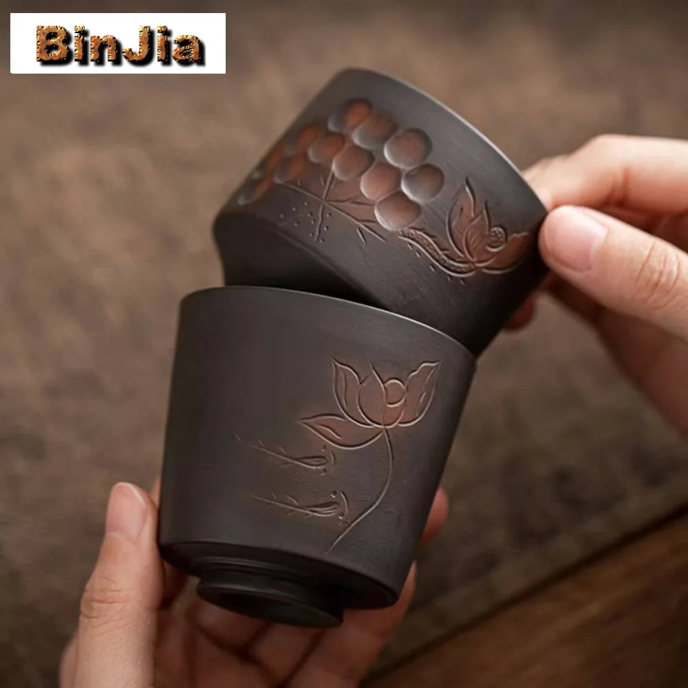 130ml Chinese Qingxi Purple Pottery Tea Cup Handmade Jumping Knife Ceramic Bowl Tasting Master Meditation Kung Fu Teaware Craft