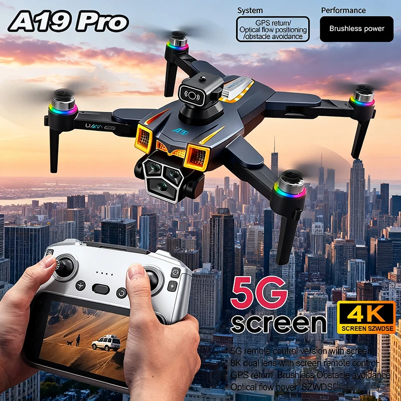 2025 A19 Pro GPS Drone 8K Telecamera HD professionale 5G FPV Evitamento intelligente degli ostacoli Brushless Grande schermo RC Quadcopter Dron