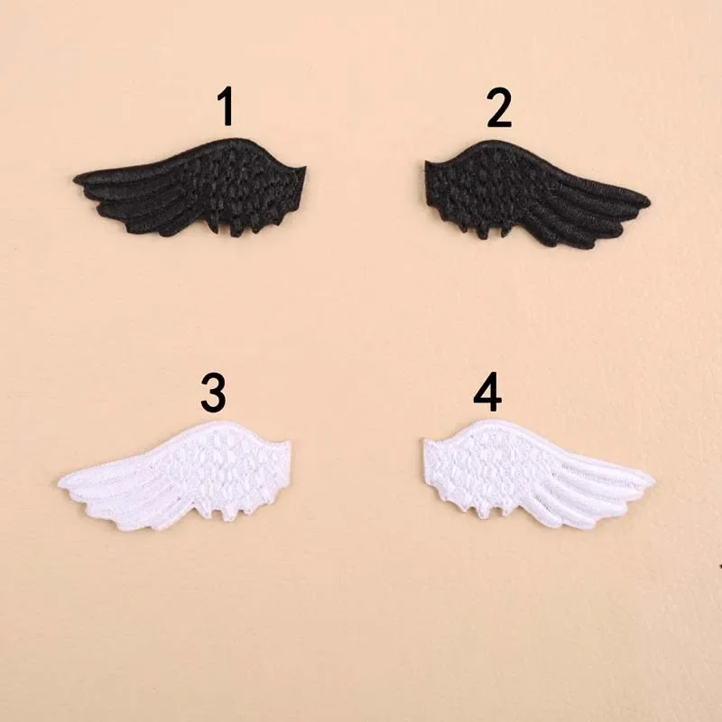 White Angel Wings Embroidery Patches Black Angels Iron on Wing Pair Appliques Small Heat Seal Cloth Stickers for Caps Shoes Bags