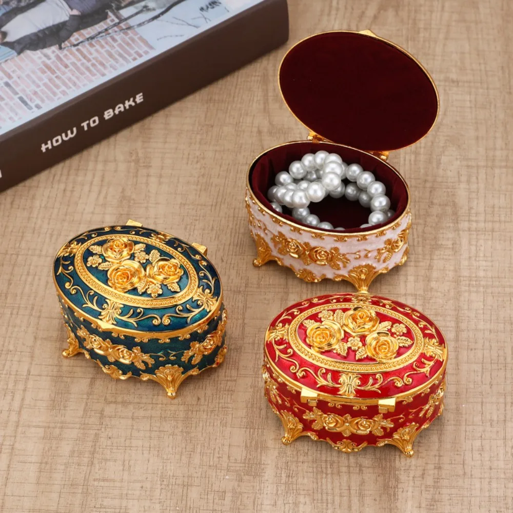 

Multifunctional European Style Metal Jewelry Box Vintage Oval Antique Storage Case Zinc Alloy Trinket Organizer For Home Wedding