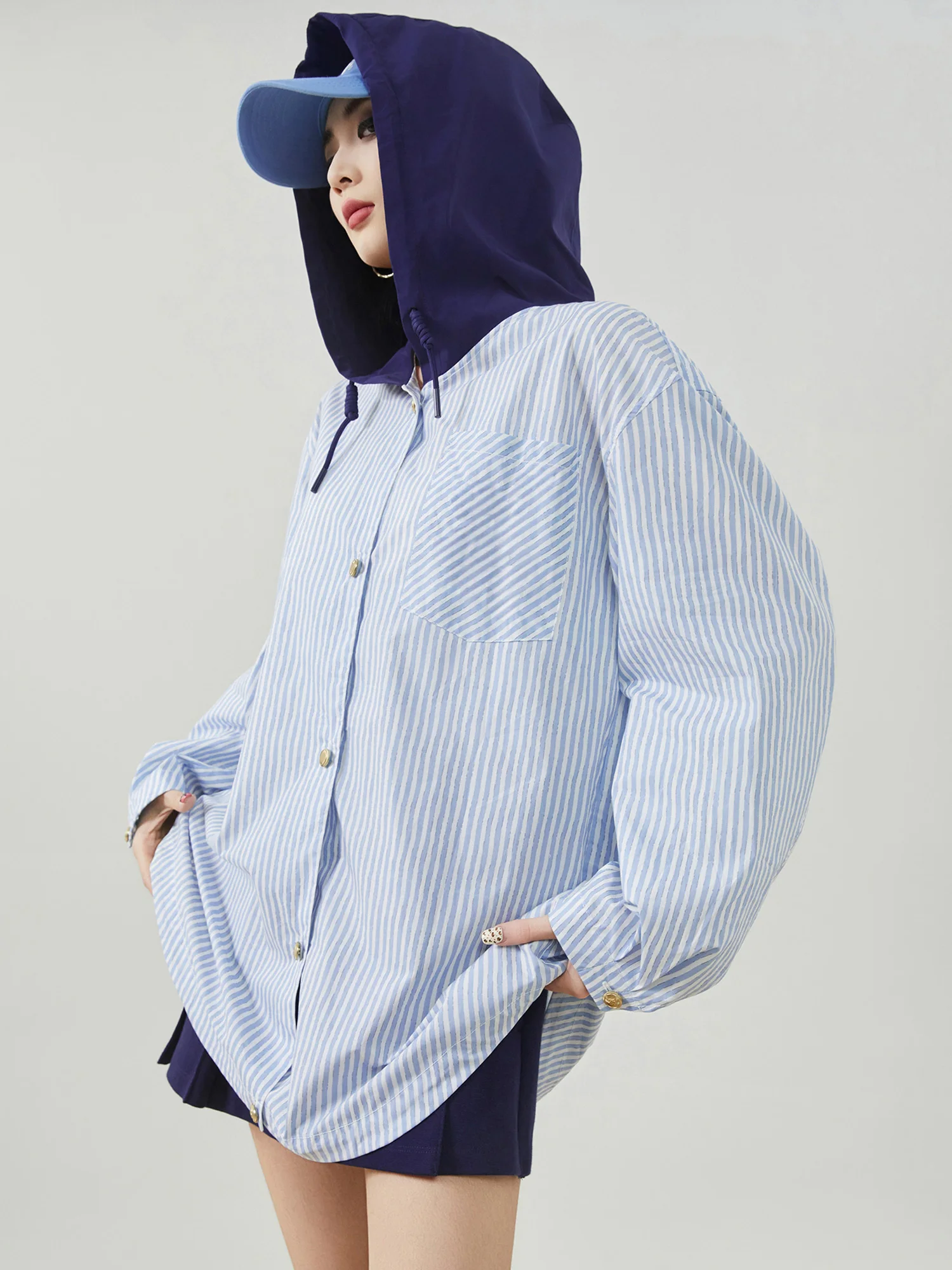 

Cleanfit Women's Long Sve Hoodie irt Striped Color Blo Loose Fit Korean Sle Casual Outerwear Polyester Fiber