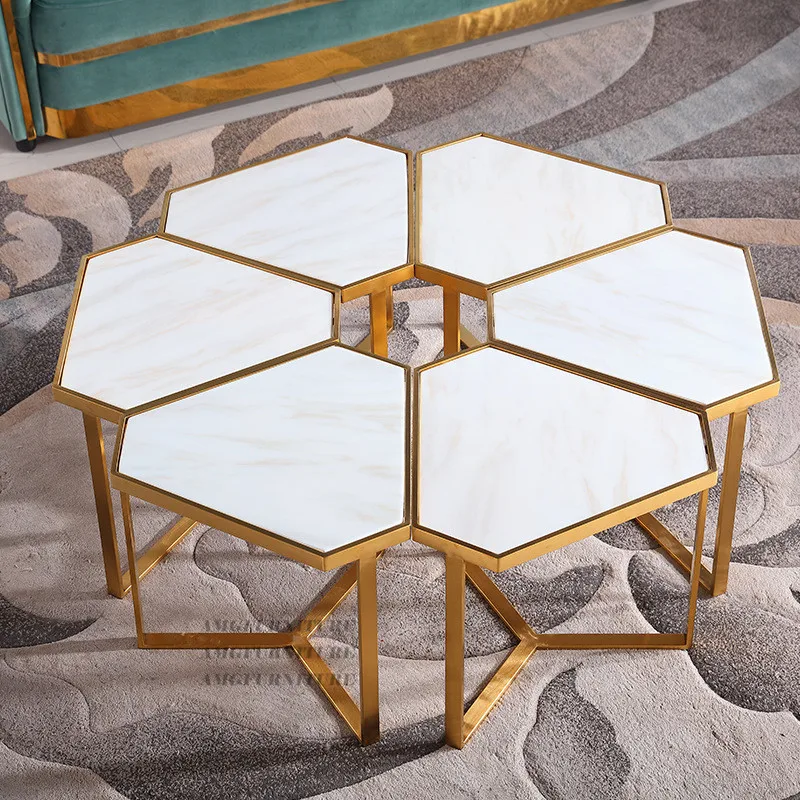 High End Dining Room Furniture Modern Golden Steel Luxury Arabic Style Combination Coffee Table