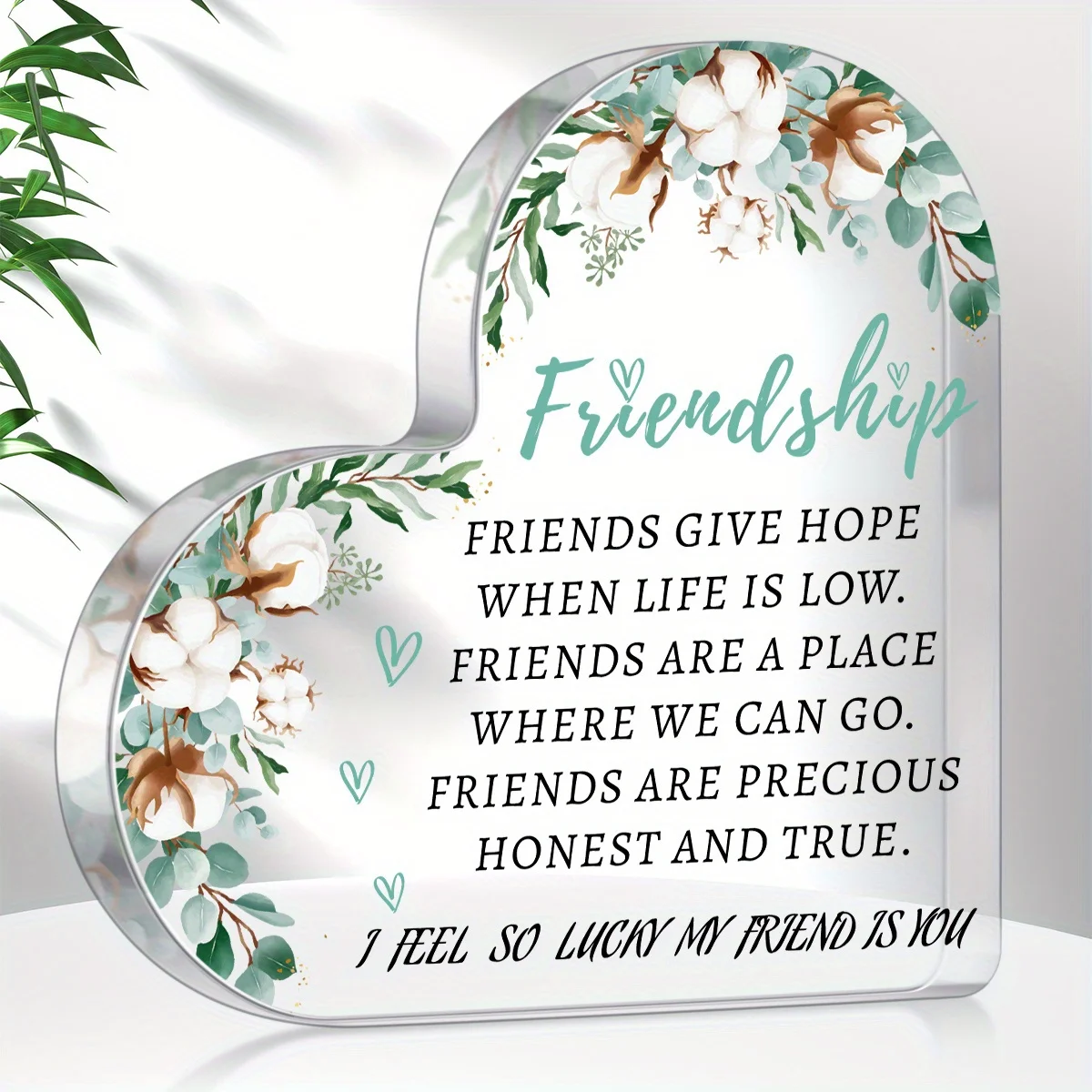 CIFBUY Acrylic Heart Nameplate 2D Flower Print Table Decor for Party Wedding Friendship Gift Home Decor