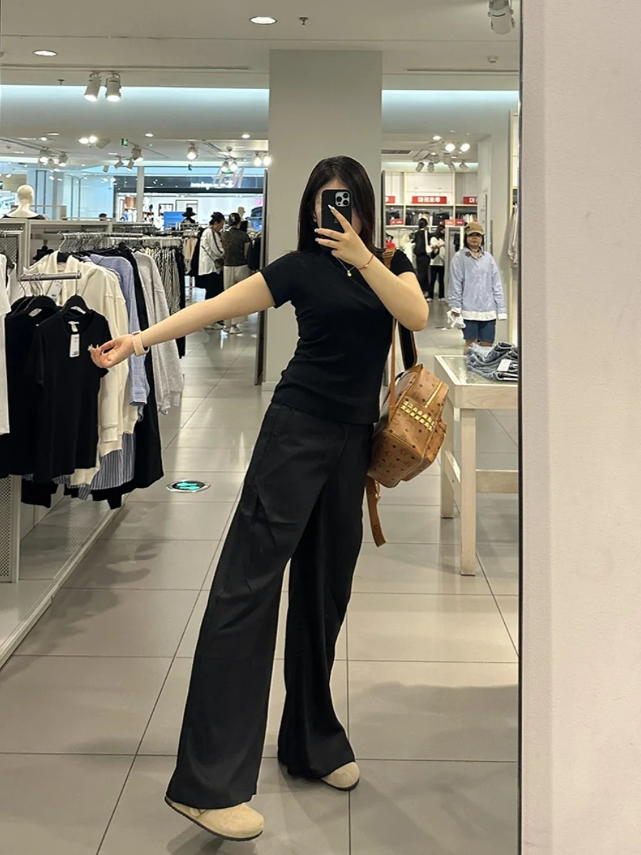 

Ретро-брюки Bla Scythe с широкими штанинами, женские, с низкой посадкой, утягивающие, повседневные, прямого кроя, в пол, рабочие брюки