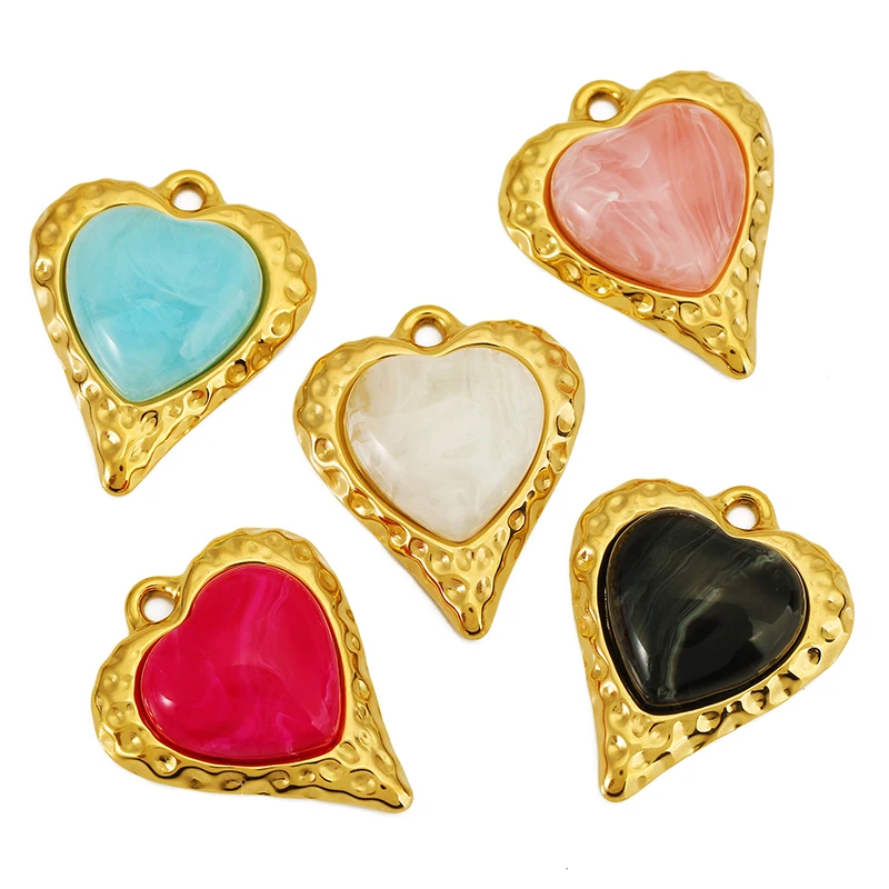 2pcs Stainless Steel Love Heart Charms Gold Enamel Pendant Jewelry for Diy Handmade Necklace Earring Making Accessorie Wholesale
