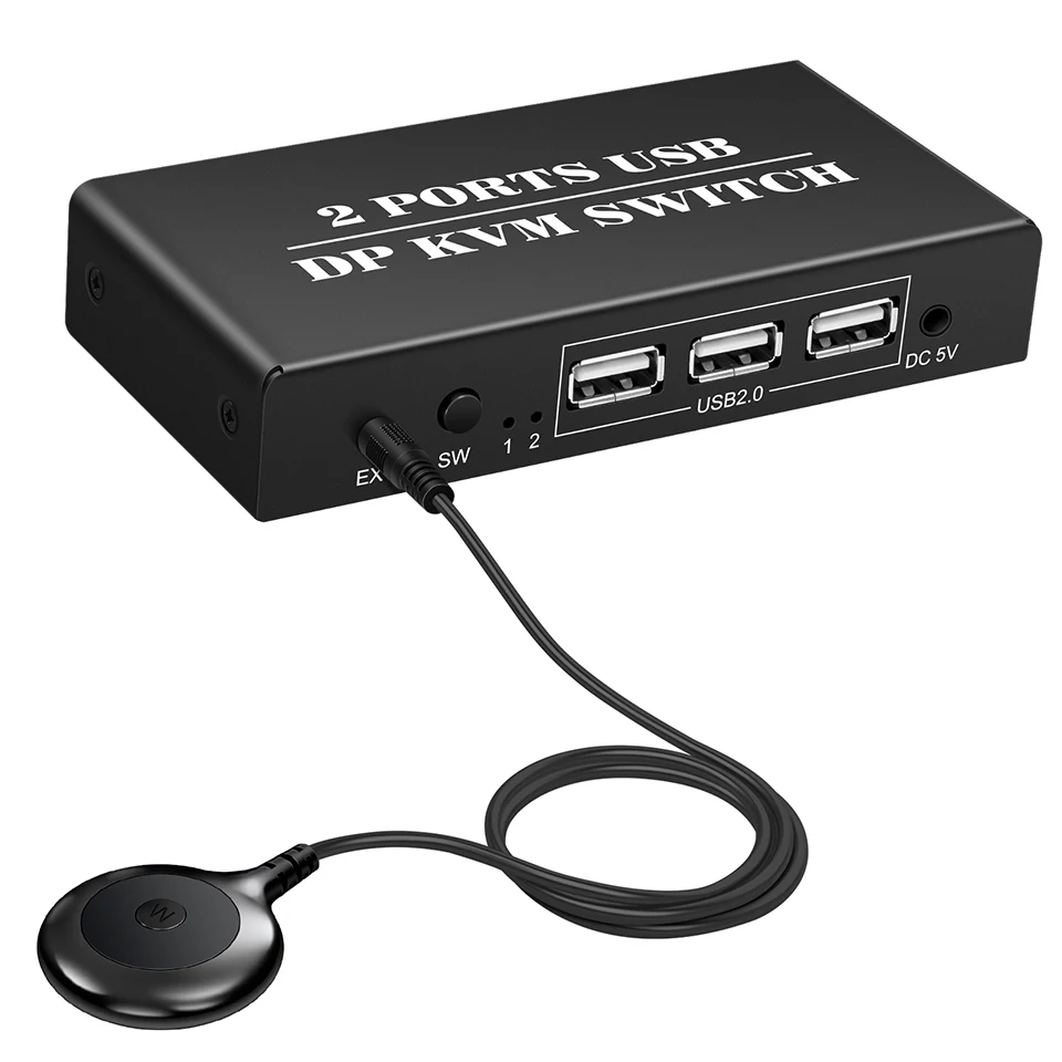 DP KVM Switch 2X1 Display Switcher Cable Displayport  Extended Display 2 PC Or Laptop Share Keyboard Mouse Printer Monitors