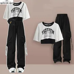 Qingshu Academy-Conjunto de dos piezas para chica, Top de estilo coreano, pantalones informales populares, primavera y verano, 2024