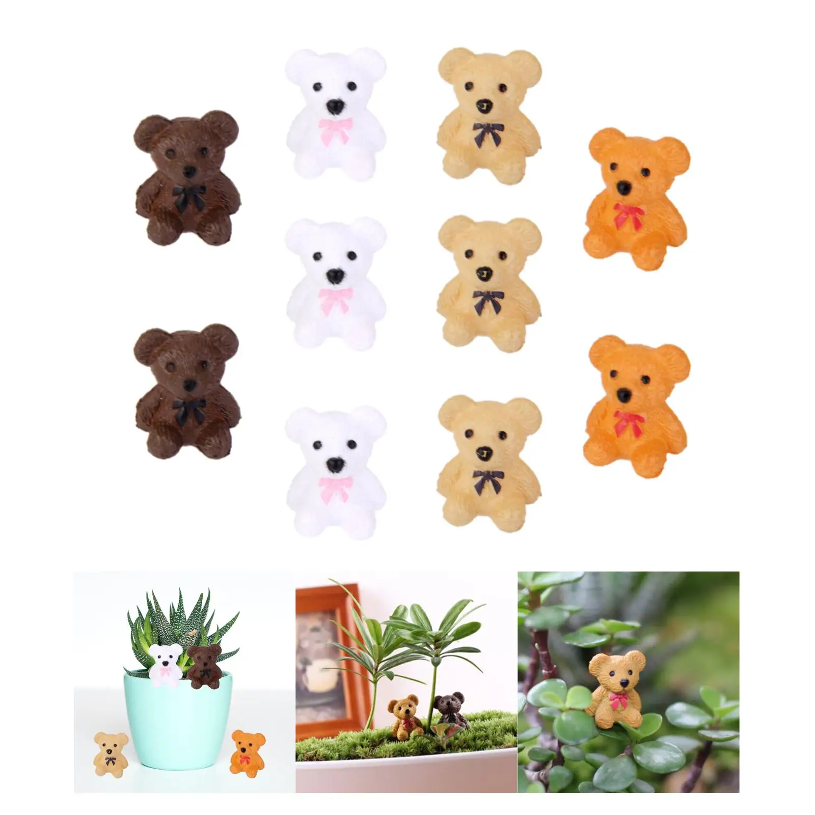 Pack of 10 Resin Generic Miniature Fairy Garden Micro Landscape Mini Dollhouse Bonsai Bear Garden Statues Gardening Decoration