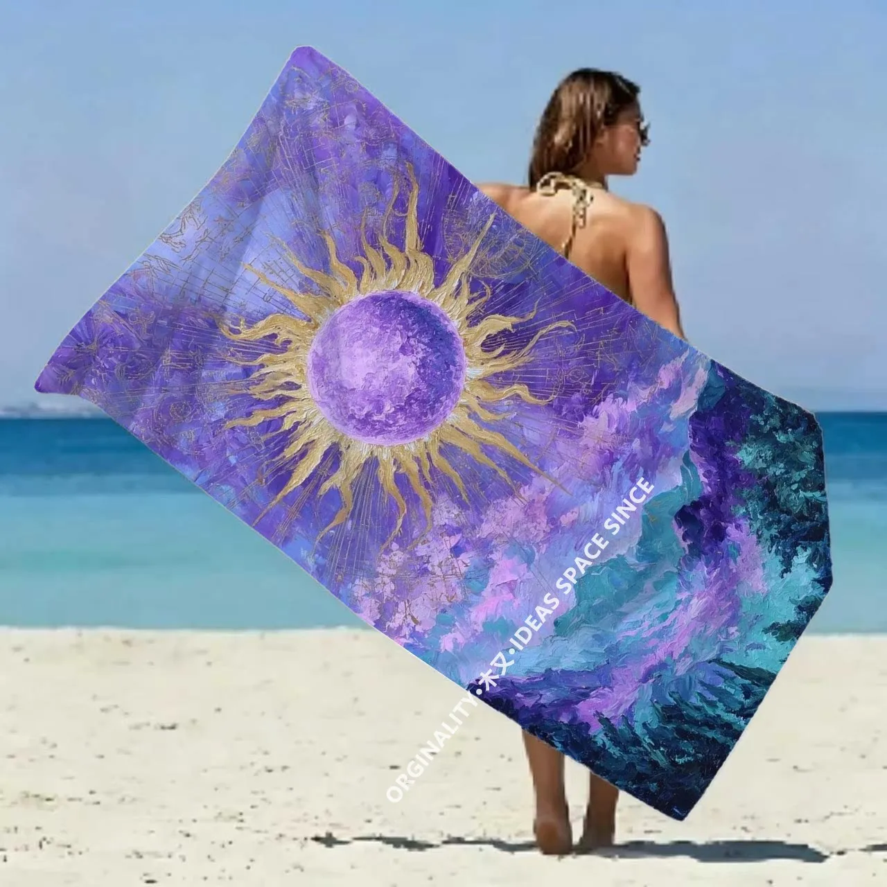 

Celestial Purple Sun Galaxy Beach Towel Patterned Sunscreen And Windproof Suitable For Swimming Pool Camping Travel